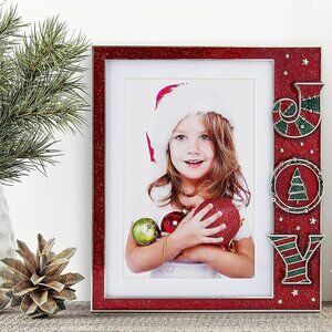 Joy Christmas Holiday Red Glitter Enamel Pewter 4" x 6" or 5" x 7" Picture Frame